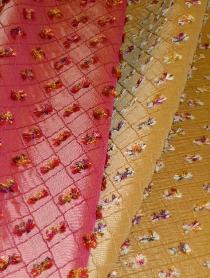 Draped curtain image of Lipstick or Antique fluff accented decorator fabric pattern Mascara