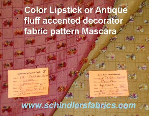 Pattern Mascara Decorator Fabric textured squares diamond background with sewn fluff accents, in colors Lipstick or Antique