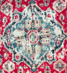 red medallion and damask design