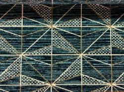 striated velvet geometric grid design on teal green ground upholstery and home decor fabric