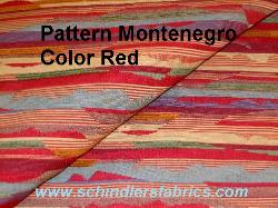 Click for video and image page of Pattern Montenegro Color Red woven upholstery fabric with contemporary striped design and chenille accents