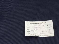 Schindlers Fabrics and Upholstery Shop Tag for Color Navy Velvet Corduroy Home Decorating Fabric