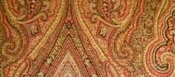 Swatch of woven jacquard paisley damask P Kaufmann Pattern Nepal Color Mallard