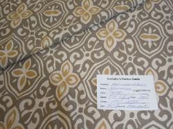 Schindlers Upholstery and Fabric Shop tag for geometric floral design Alahambra in Taupe