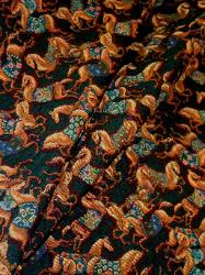 Pattern Calypso Ponies Tapestry Fabric in color Hunter Green and Burgundy 