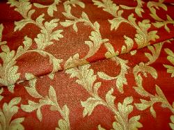Discounted Classic Floral Scroll, gold on red, drapery and other home interior design