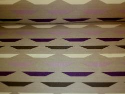 Discount priced Pattern Pinnacle color multi purple heavy weight upholstery fabric with a contemporary railroaded geometric design