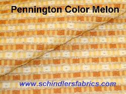 Click for video and image page of Pattern Pennington Color Melon woven upholstery fabric with railroaded stripes and chenille accents