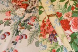Draped curtain image of The Peony Tree Chintz Fabric Color Summer or Yellow