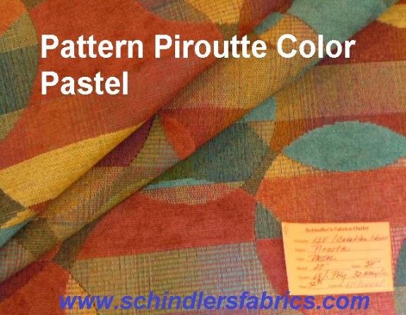 Schindler's Fabrics Shop tag for Piroutte Color Pastel woven upholstery fabric with contemporary striped design and chenille accents