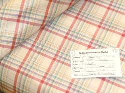 Schindler's Fabrics and Upholstery Shop tag for hand woven in India silk plaid from Ralph Lauren
