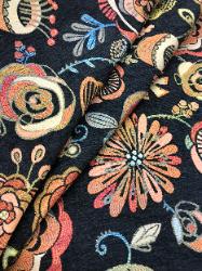 Sagittarius color Gem colorful chenille floral design  on black ground  upholstery and home decor fabric