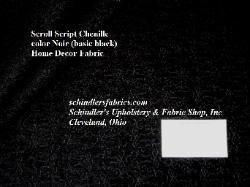 Black Chenille Upholstery Fabric Scroll Script Design