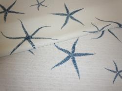 Sea Star Admiral White Flax Cotton Decorator Fabric, pattern topic starfish, for highend premium upscale designer fashion home decor, with artistic unique handcrafted look in natural tones