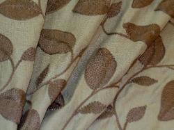 Slate Grey Embroidered leaf linen look drapery fabric