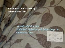 Slate Grey Embroidered leaf linen look drapery fabric