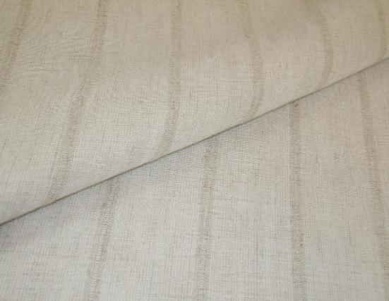 Softline's Sandridge in color 1 Natural Linen an extra wide Striped Drapery and Curtain Fabric for hanging width vertically, almost 10 feert wide
