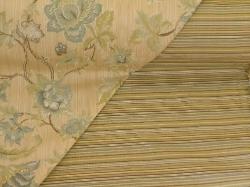 Pattern Deville Railroaded Stripe and Pattern Greenbrier woven jacquard floral, for furniture upholstering and other interior decorating, in our Erie Islands Fabrics collection