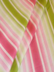 Draped curtain image of Stillwater Stripe Design Decorator fabric from Braemore Textiles clearance, color Sorbet
