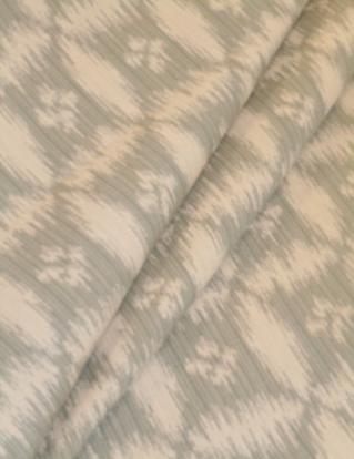 Draped curtain image of contemporary trellis ikat look design, Pattern Sumba Color Chambray