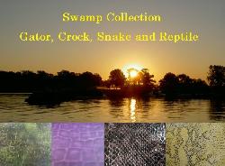 Swamp Collection - Exotic Gator, Crock, Snake and Reptile, faux (artificial, synthetic, fake, imitation) hides in a diverse range of textures and colors, in vinyl fabric for upholstery