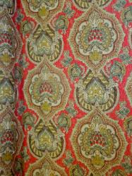 Railroaded Pattern Tabitha color Teal/Tomatoe upholstery fabric