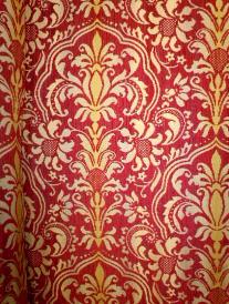 Railroaded image of Tantalor in Color Paprika railroaded floral medallion damask Upholstery Fabric
