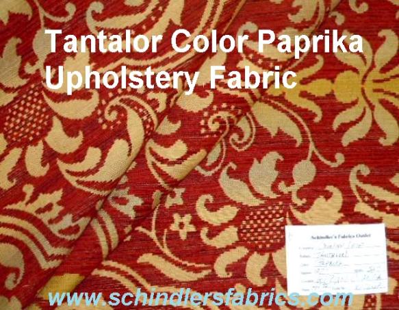 Schindler's Fabrics Shop tag for Tantalor Color Paprika Upholstery Fabric