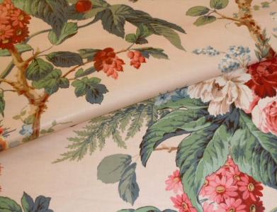 Closeup of Discounted Color Summer Peony Tree English Chintz Fabric