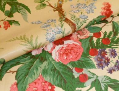 Closeup folded image of The Peony Tree English Chintz Fabric Yellow Color Yellow, from our Bailey and Griffin special buy page