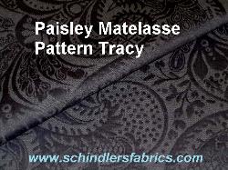 Schindler's Fabric Shop label for Pattern Tracy Paisley Matelasse