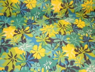 Angle image of Pattern Padre Tropical Floral Navy outdoor and marine canvas color blues, yellow and white flowers up the roll