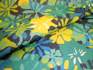 Closeup folded image of Marine and Outdoor Canvas Tropical Floral, in blues, yellow and white