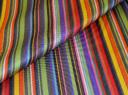 bright multi-color woven stripe on black ground