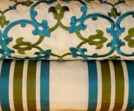 Turquoise Faux Silk Coordinates, Coordinating Embroidery and Striped Fabric