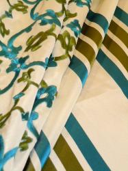 Draped curtain image of Coordinating Embroidery and Striped Fabrics