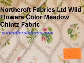 Northcroft Fabrics Ltd Wild Flowers Color Meadow Chintz Fabric taxonomy chart printed in the UK for Bailey & Griffin Fabrics