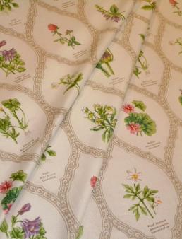 Draped curtain image of taxonomy chart printed in the UK for Bailey & Griffin Fabrics