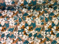 Zoe color Aqua woven floral tapestry pattern