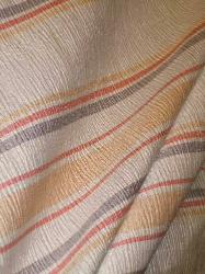 Railroaded Stripe Closeout Upholstery Fabric, crinkled texture yellow, red and gray on cream
