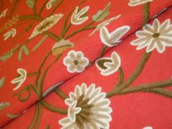 Jacobean Crewel Hand Embroidered Floral Vine Pattern in color Red