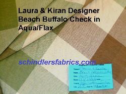 Laura & Kiran Designer Beach Buffalo Check in Aqua/Flax shop tag