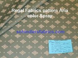 Regal Fabrics pattern Aria color Spray  poly/cotton upholstery and decorator fabric shop tag