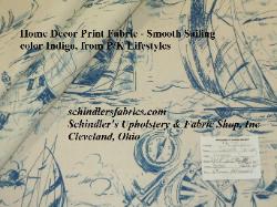 coastal nautical toile Home Decor Print Fabric Smooth Sailing Indigo Blue P/K Lifestyles