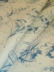 coastal nautical toile Home Decor Print Fabric Smooth Sailing Indigo Blue P/K Lifestyles