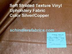 Soft Striated Textured Vinyl Color Silver/Copper felt backed PVC Upholstery Fabric, Discount Outlet priced from a Warehouse Buyout shop tag